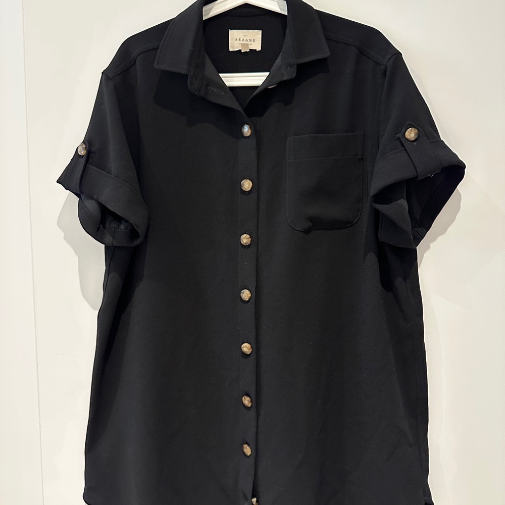 Sezane Black Short Sleeve Shirt Dress